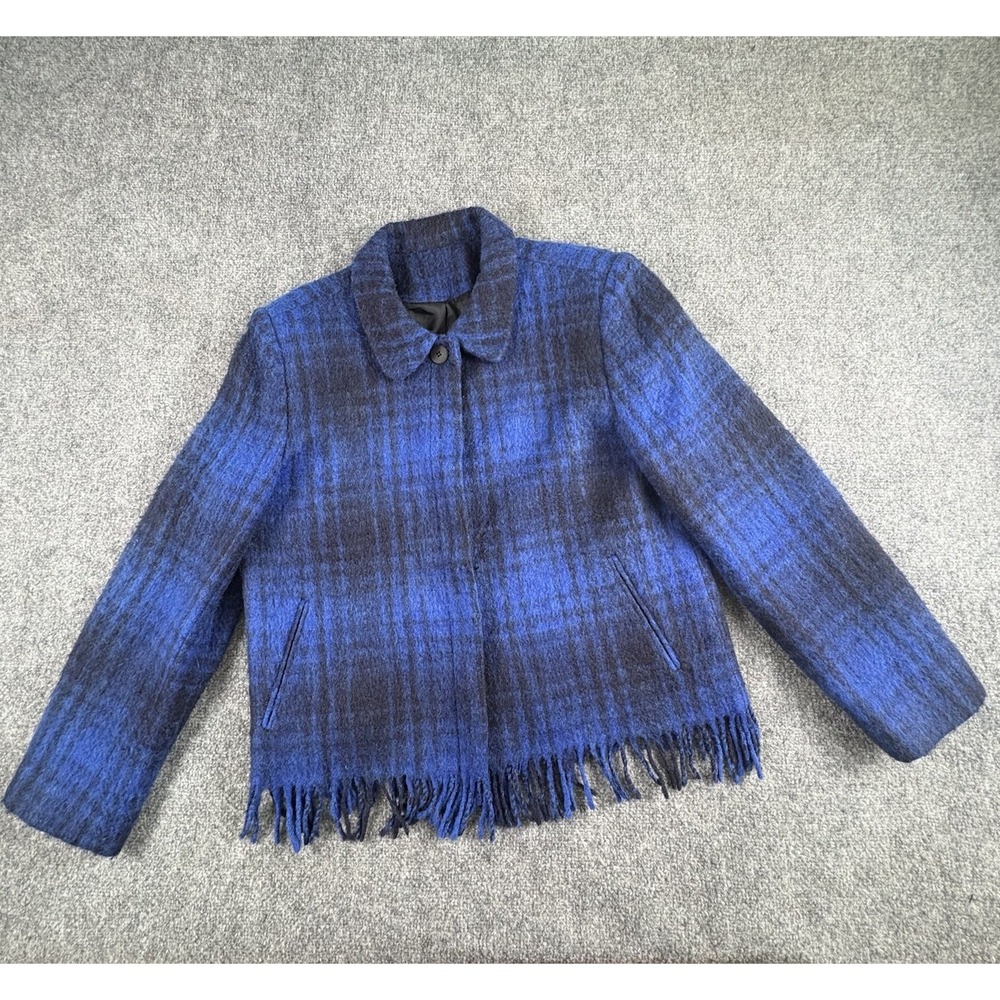 Vintage 90s Elliott Lauren Jacket‎ Womens L Blue Plaid Fringe Preppy Academia